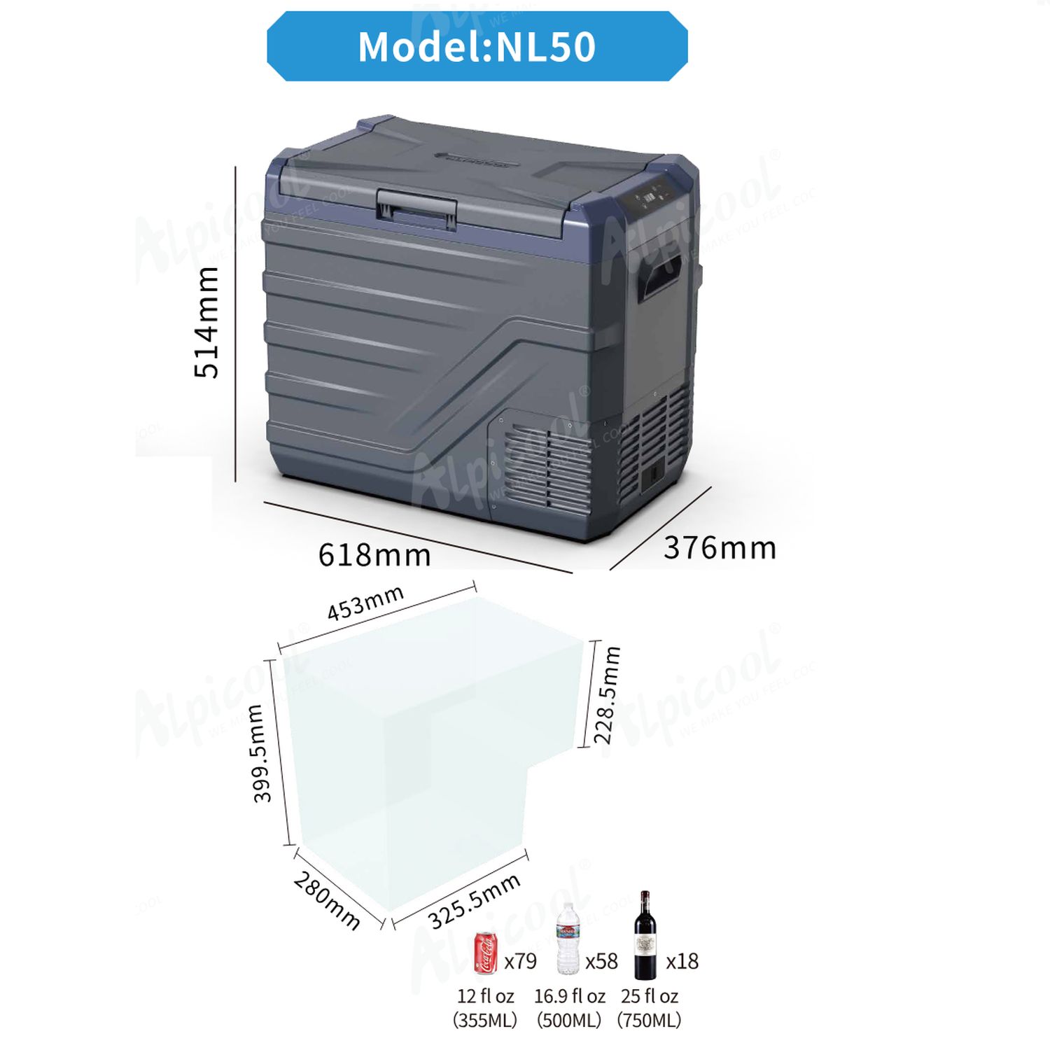 Frigider auto cu compresor Alpicool NL50 (45 litri, compresor LG). Pana la -20 grade C, (12, 24, 220 V) - imagine 5