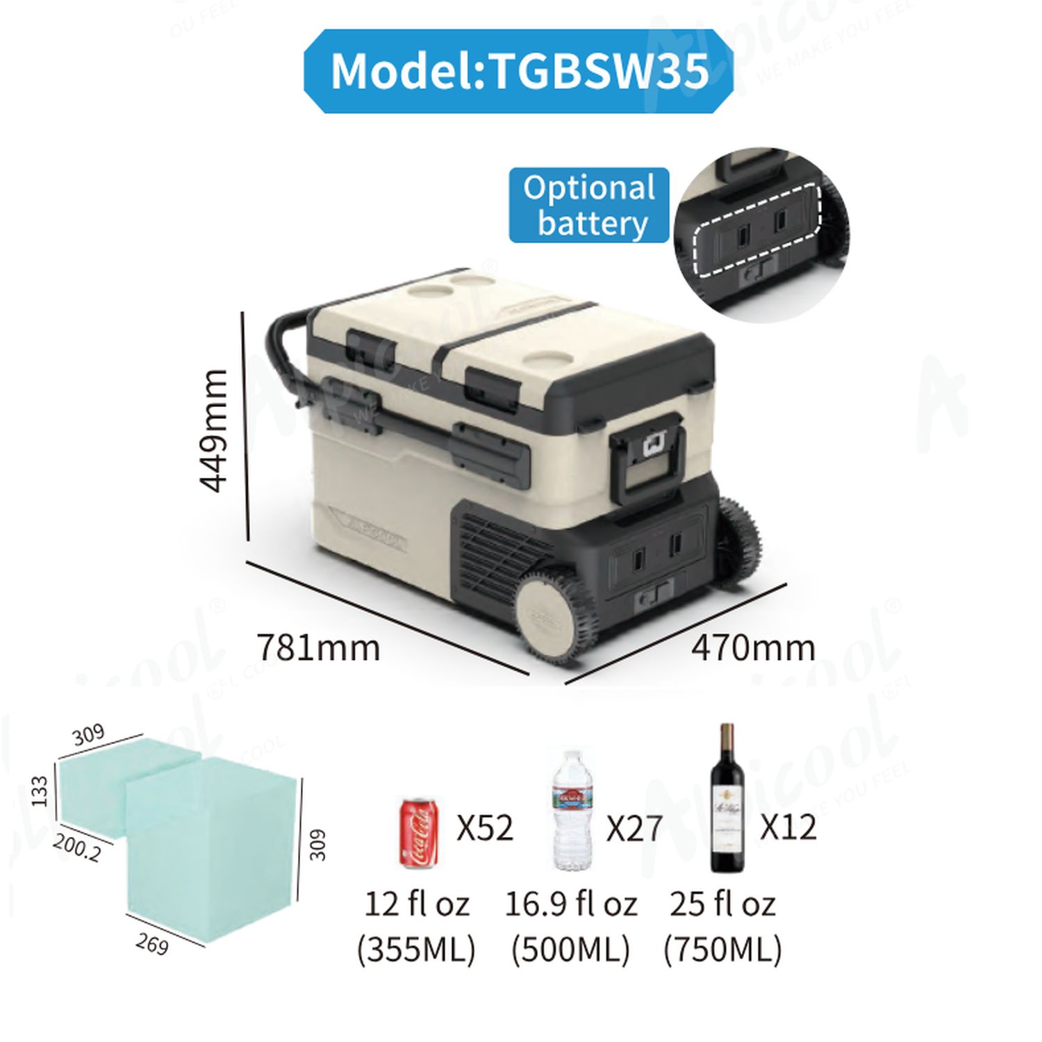 Frigider auto cu compresor Alpicool TGBSW35 (LG). 38 litri. Cu doua camere. Pana la -20 grade C. (12, 24, 220 V) - imagine 6