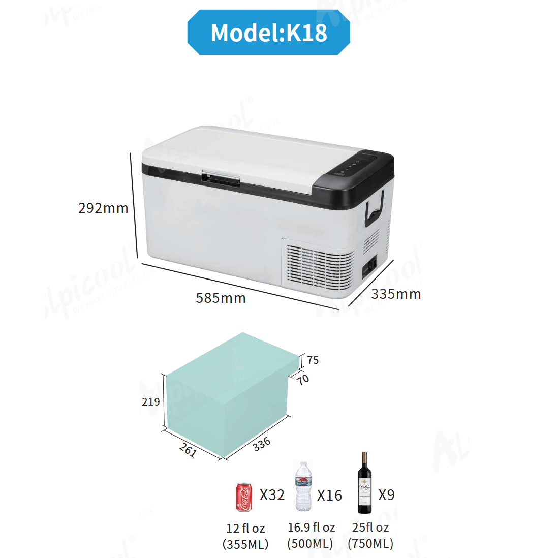 Frigider auto cu compresor Alpicool K18 (20 litri). Pana la -20 grade C. (12, 24, 220 V) - imagine 7