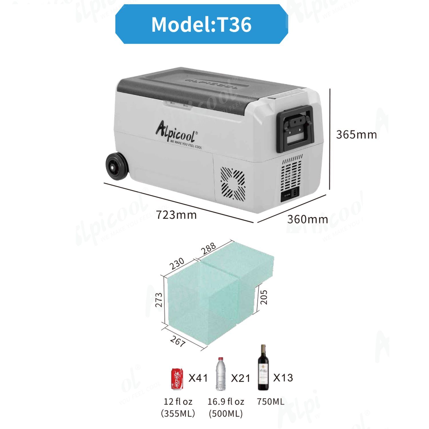 Frigider auto cu compresor Alpicool T36 (LG). 34 litri. Cu doua camere. Pana la -20 grade C. (12, 24, 220 V) - imagine 7